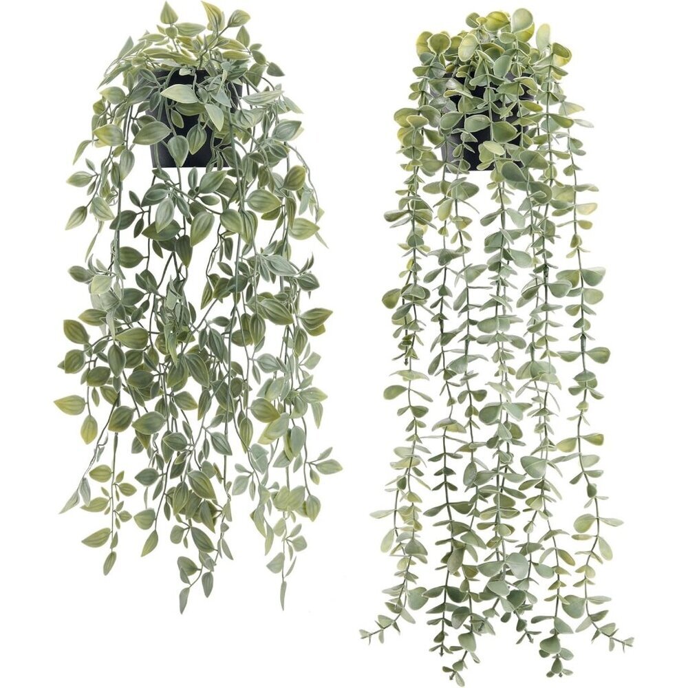 Home Accessories Gray 2Pcs Fake Rose Hanging Artificial Decor Eucalyptus Plants